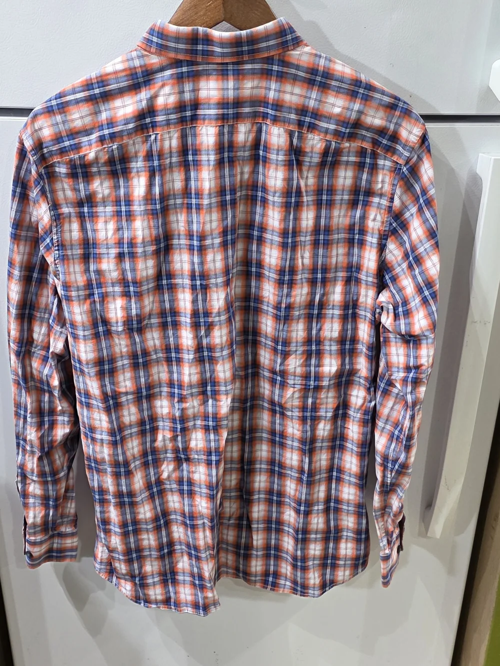 Banana Republic Orange & Blue Plaid Cotton Button-Down Shirt
